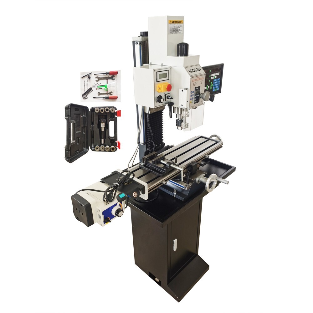 Benchtop Mill/Drill Machine with Grating Ruler Axis X Power Feed 110V R8 1100W
