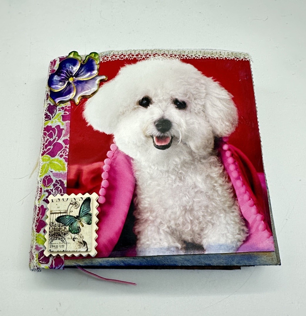 Hand Made Junk Journal 6×5 Inches Puppies Themed. Medium Is Brown Paper Bags