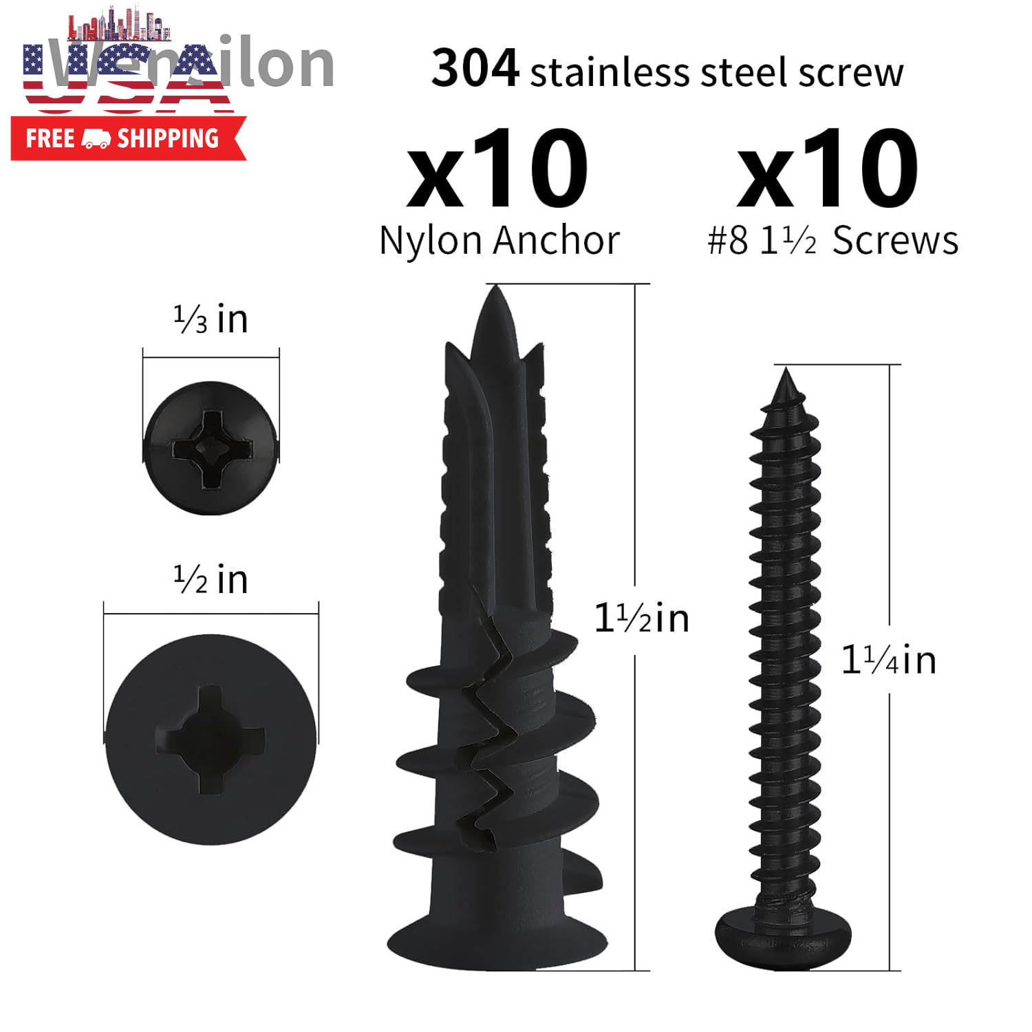 Self-Drilling Drywall Anchors Assortment Kit – 182 Pcs for Concrete, Drywall,She