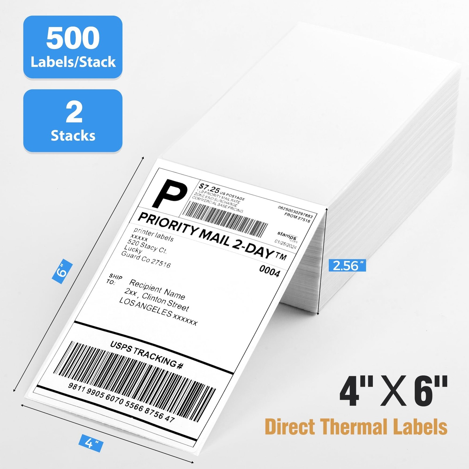 Fanfold 4″ x 6″ Direct Thermal Labels 1000 Thermal Printer Paper 2 Stacks Shi…