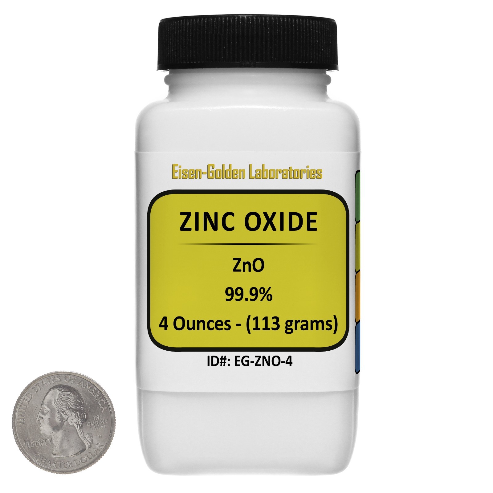 Zinc Oxide [ZnO] 99.9% ACS Grade Powder 4 Oz in a Space-Saver Bottle USA