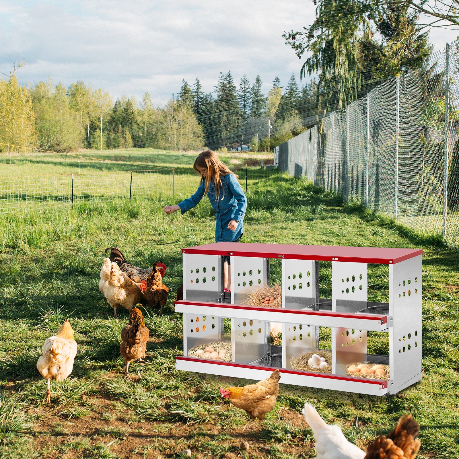 8 Compartment Roll Out Chicken Nesting Box Basket Egg Nest Laying Hens Coop Box