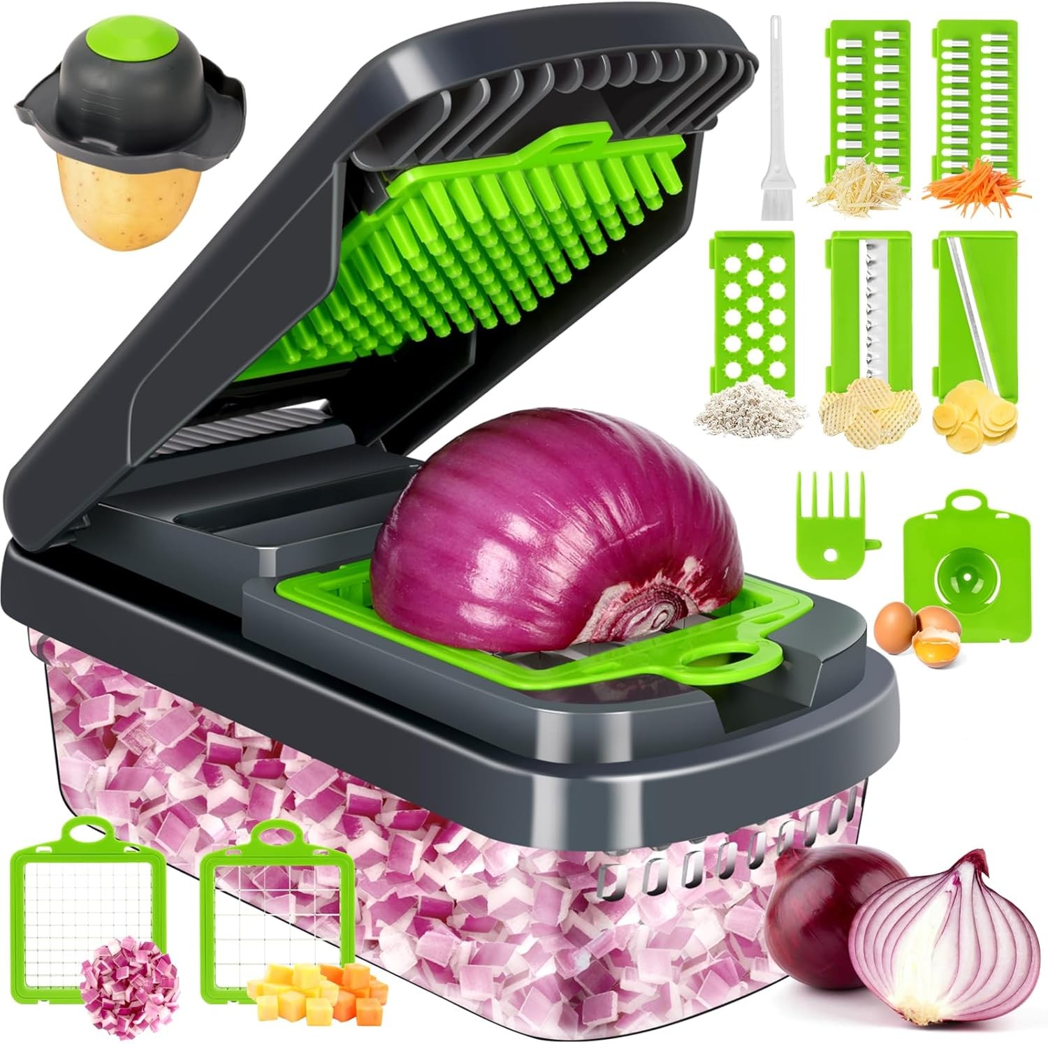 Vegetable Chopper,12-in-1 Multifunctional Food Chopper,Professional Gray