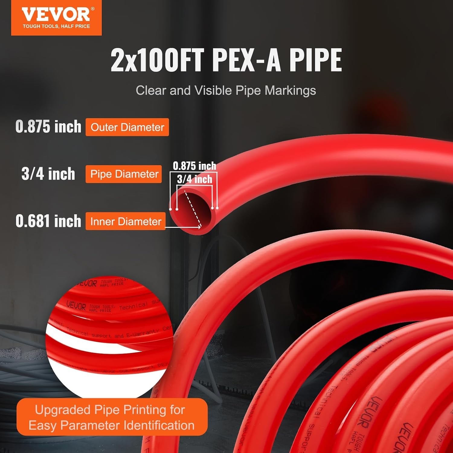 Blue & Red PEX-A Pipe 3/4″, 200ft with Free Cutter Included