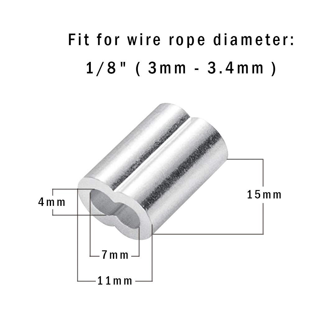 1/8″ (3Mm) Aluminum Crimping Loop Sleeve for Wire Rope, Cable Ferrule (100Pcs)