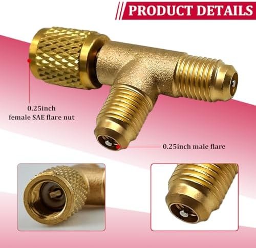 Car Quick Coupler Access Tee, Brass 1/4″ SAE Valve Core Tee Adapter for R22 R12
