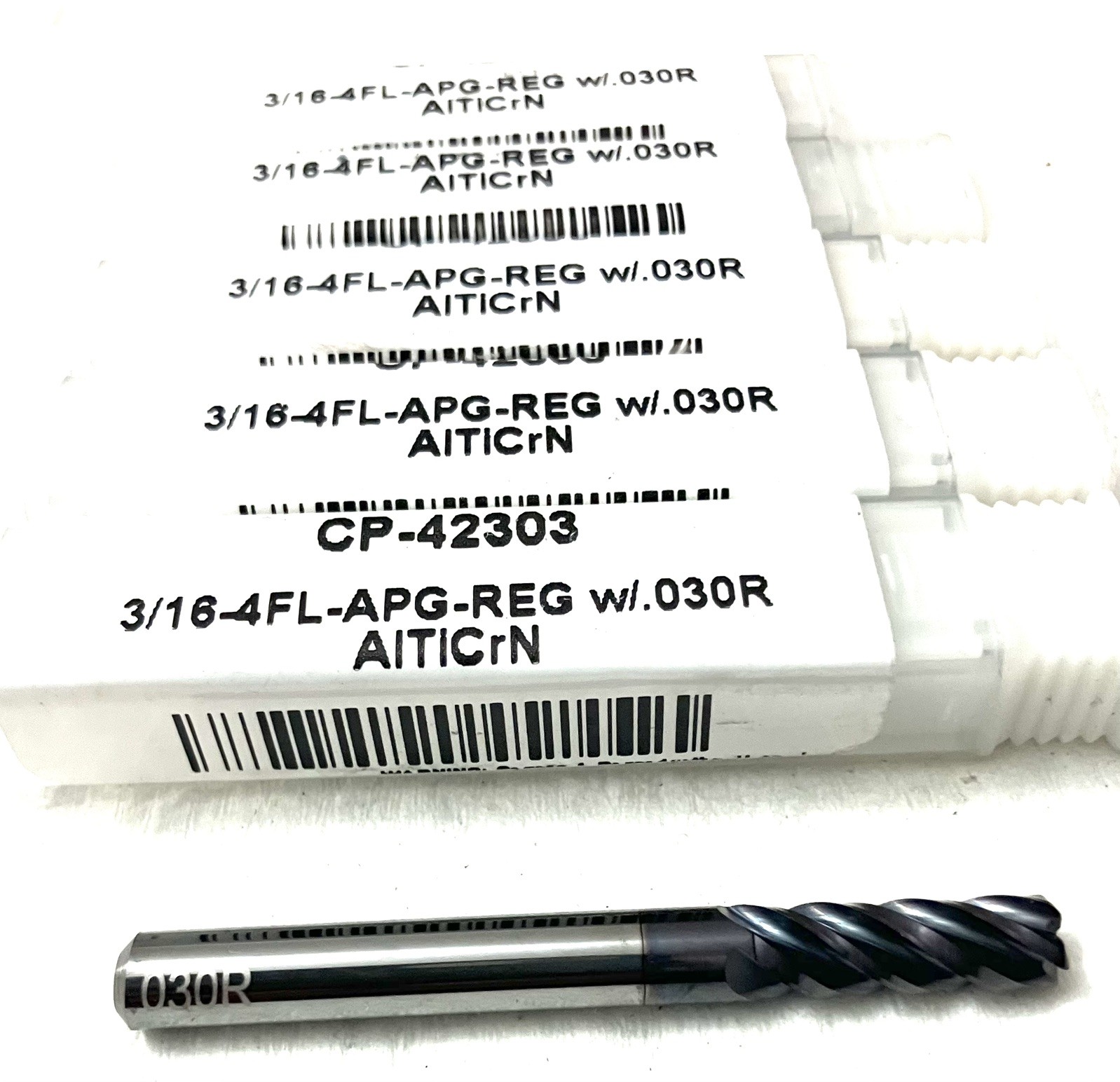 Carbide Plus 3/16 4FL Corner Radius End Mill .03R Solid Carbide AlTiCrN 5/8″ LOC