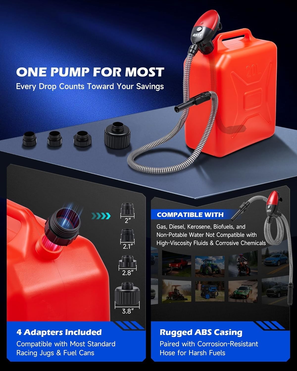 Portable 3.2GPM Fuel Transfer Pump Kit | Ideal for Gas, Diesel, Kero, Emergency