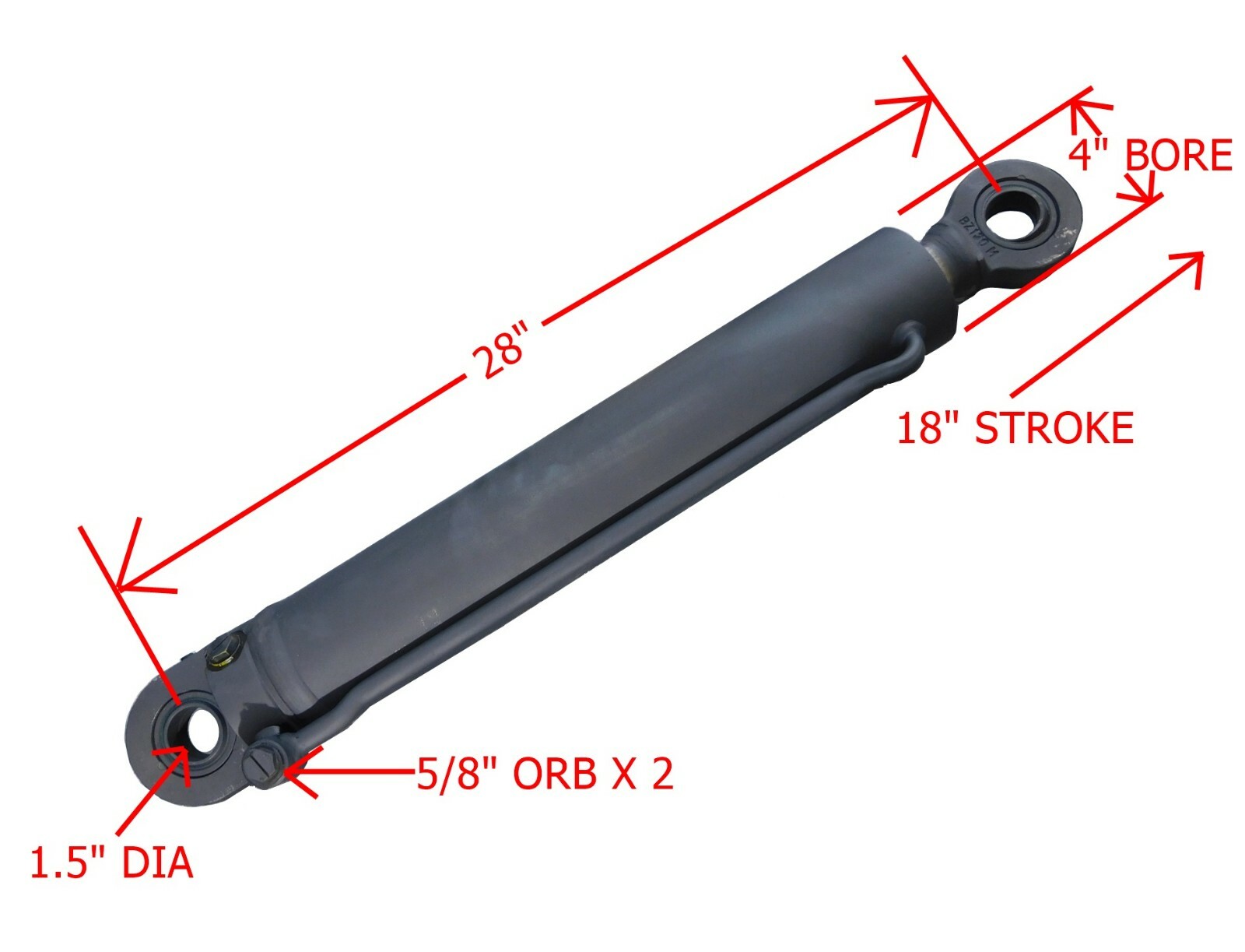 New Heavy Duty Hydraulic Cylinder 4″ Bore 28″ Length 18″ Stroke 2″ Rod 1.5″ Pin