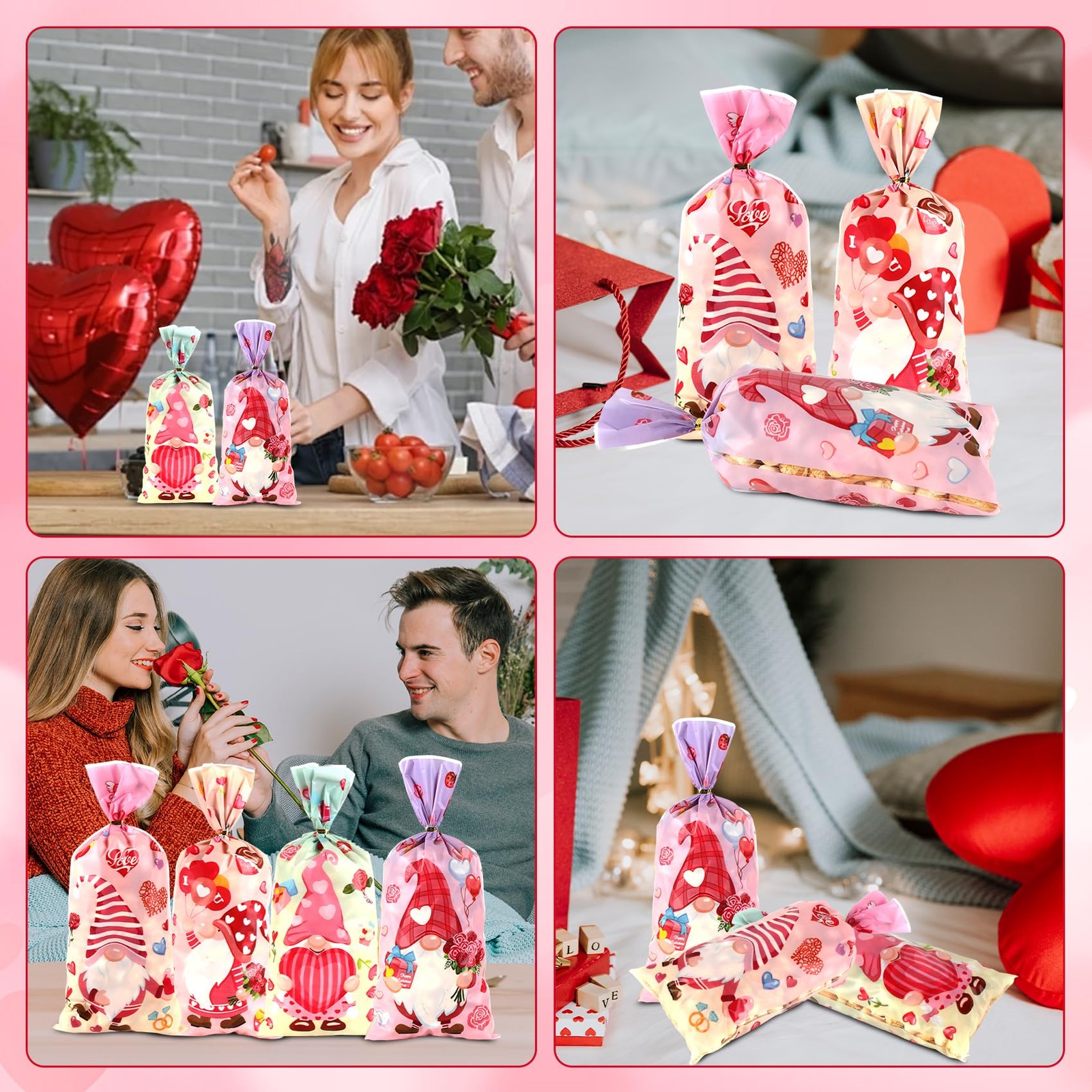 Valentines Treat Bags, 100 PCS Valentine 1 Count (Pack of 100) colorful