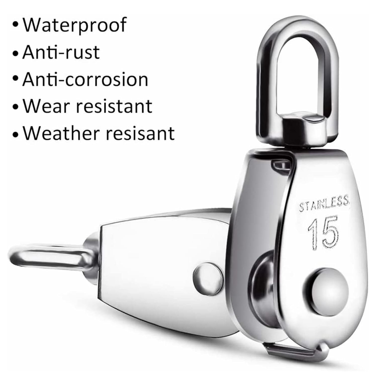 Yamaso,2Pcs 304 Stainless Steel M15 Silver Single Pulley Block Wire Rope Hanging