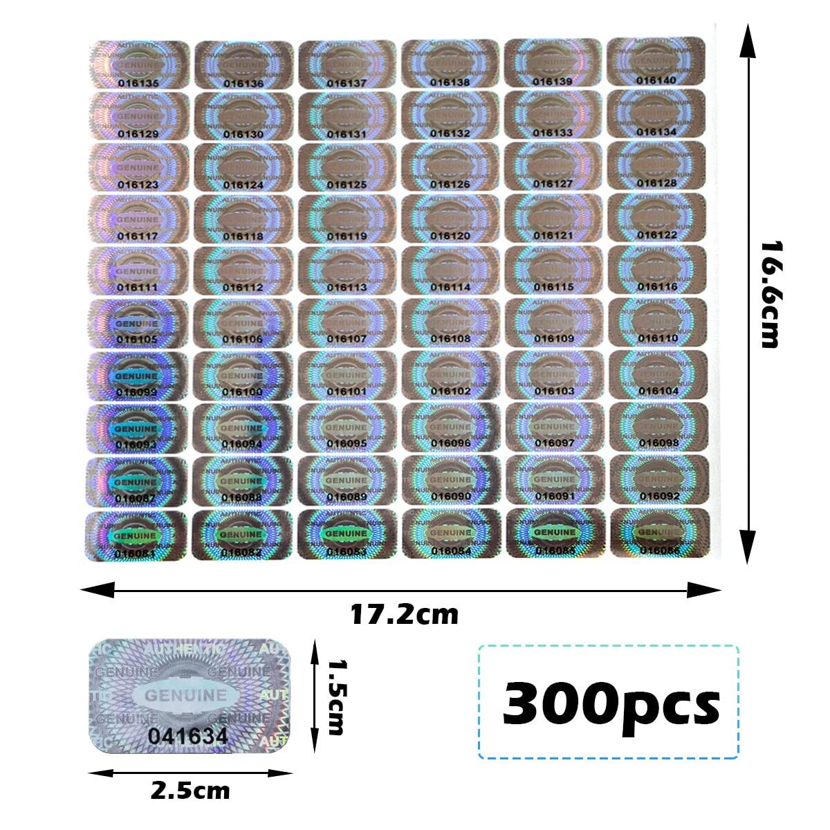 dose not apply 300 Pcs Authentic Hologram Labels/Stickers 300PCS, Silver