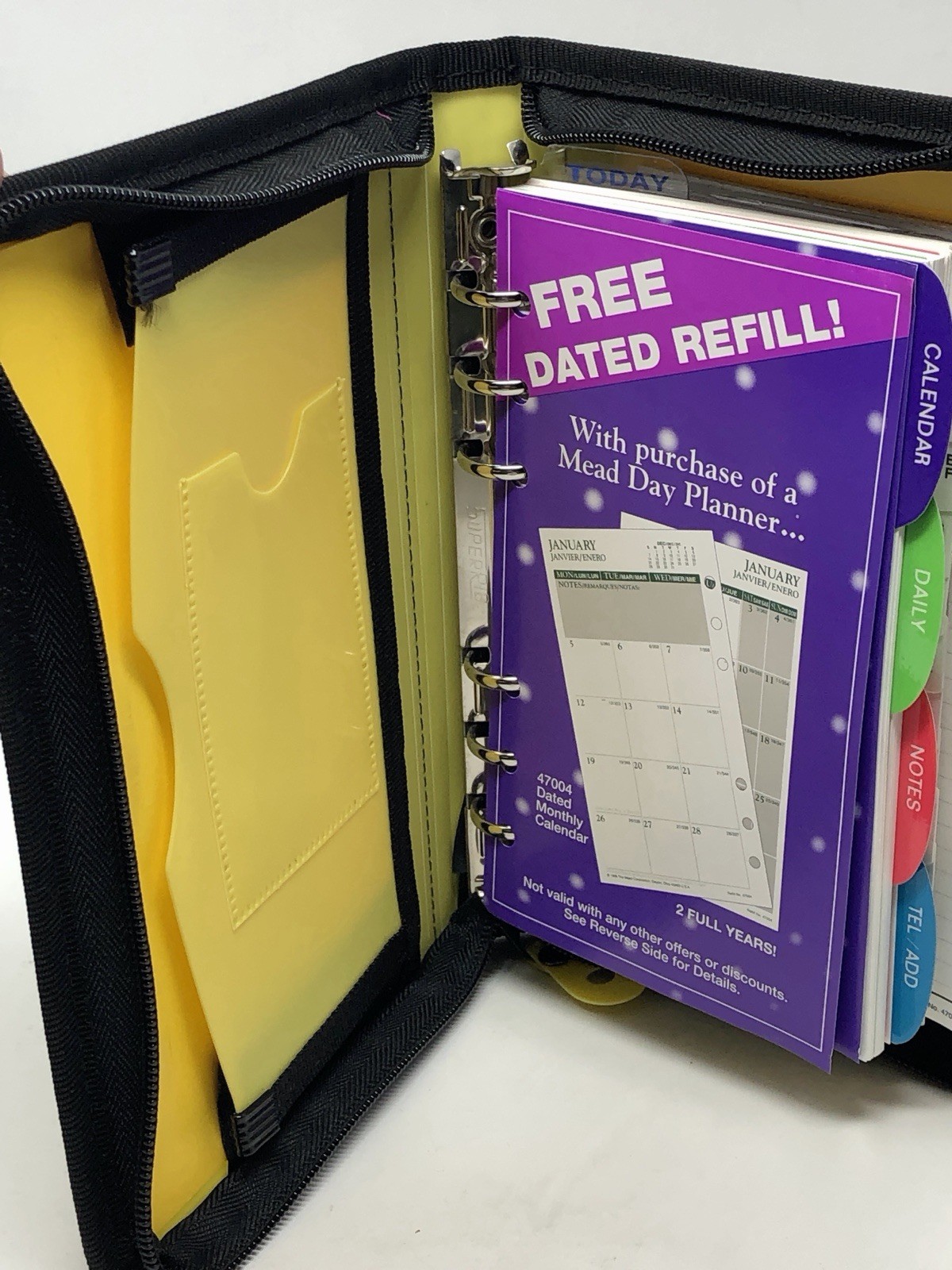Vintage Mead Brights 6-Ring Compact Zipper Day Planner Binder NEON YELLOW Y2K