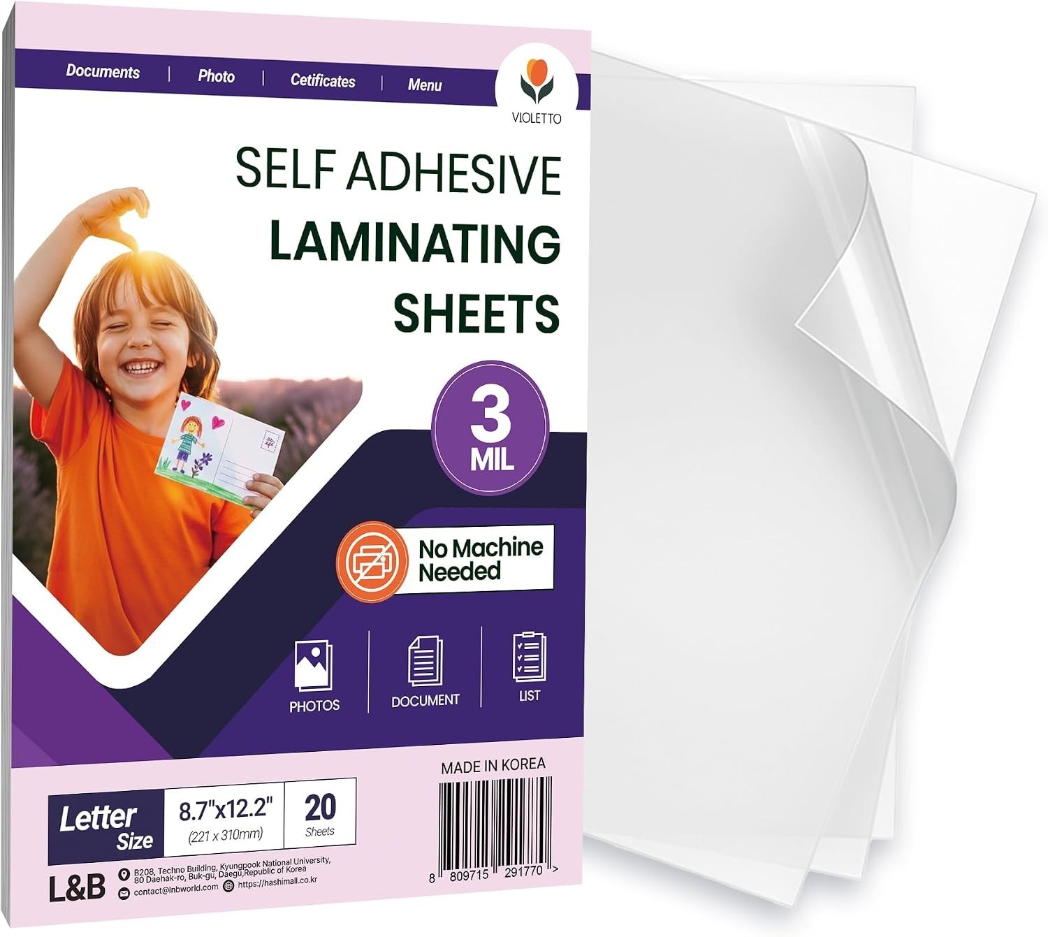 Versatile 20 Pack Cold Laminating Sheets, 8.7×12.2 in, 3mil for Easy Protection