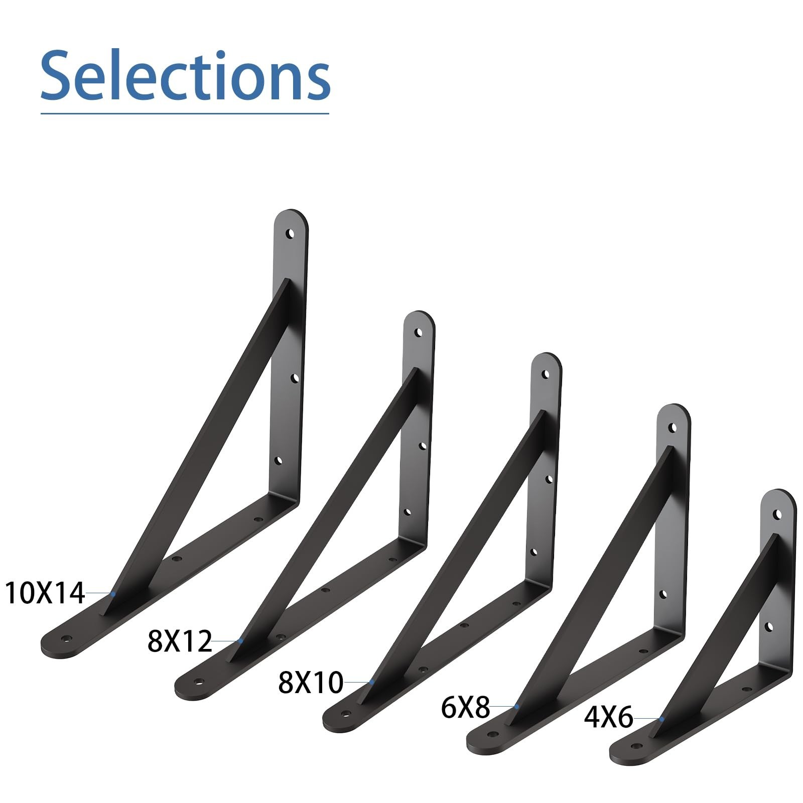 Shelf Brackets with Beam, Heavy Duty Shelf Bracket, 6 x 8 inch 6 Pack Black M…
