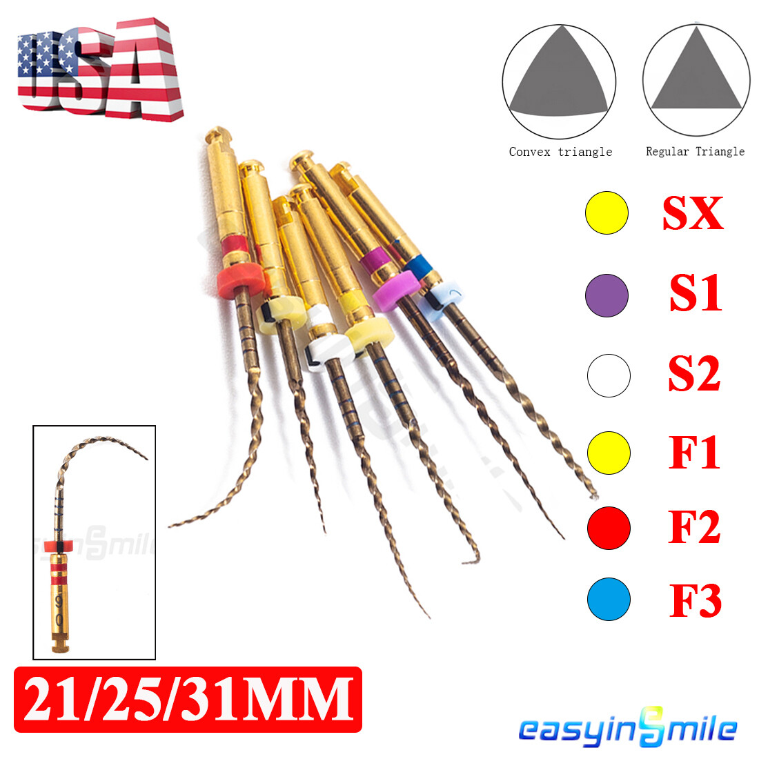6Pc Endodontic Dental endo files pro gold taper NITI Root canal files SX-F3 25MM