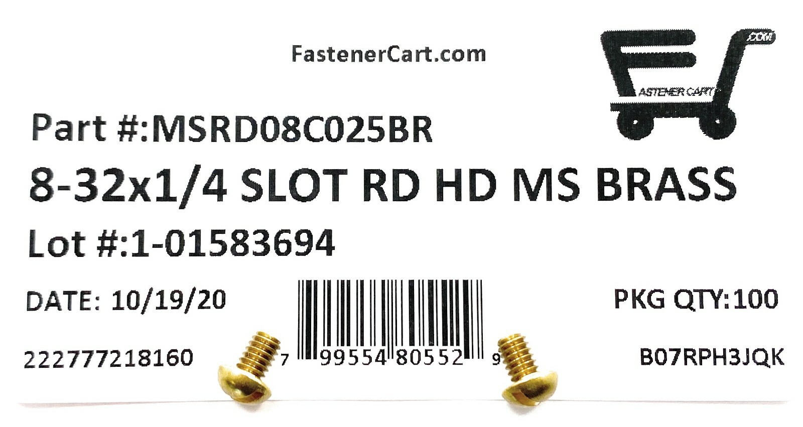 (100) 8-32×1/4 Brass Slotted Round Head Machine Screws #8-32 – Solid Brass