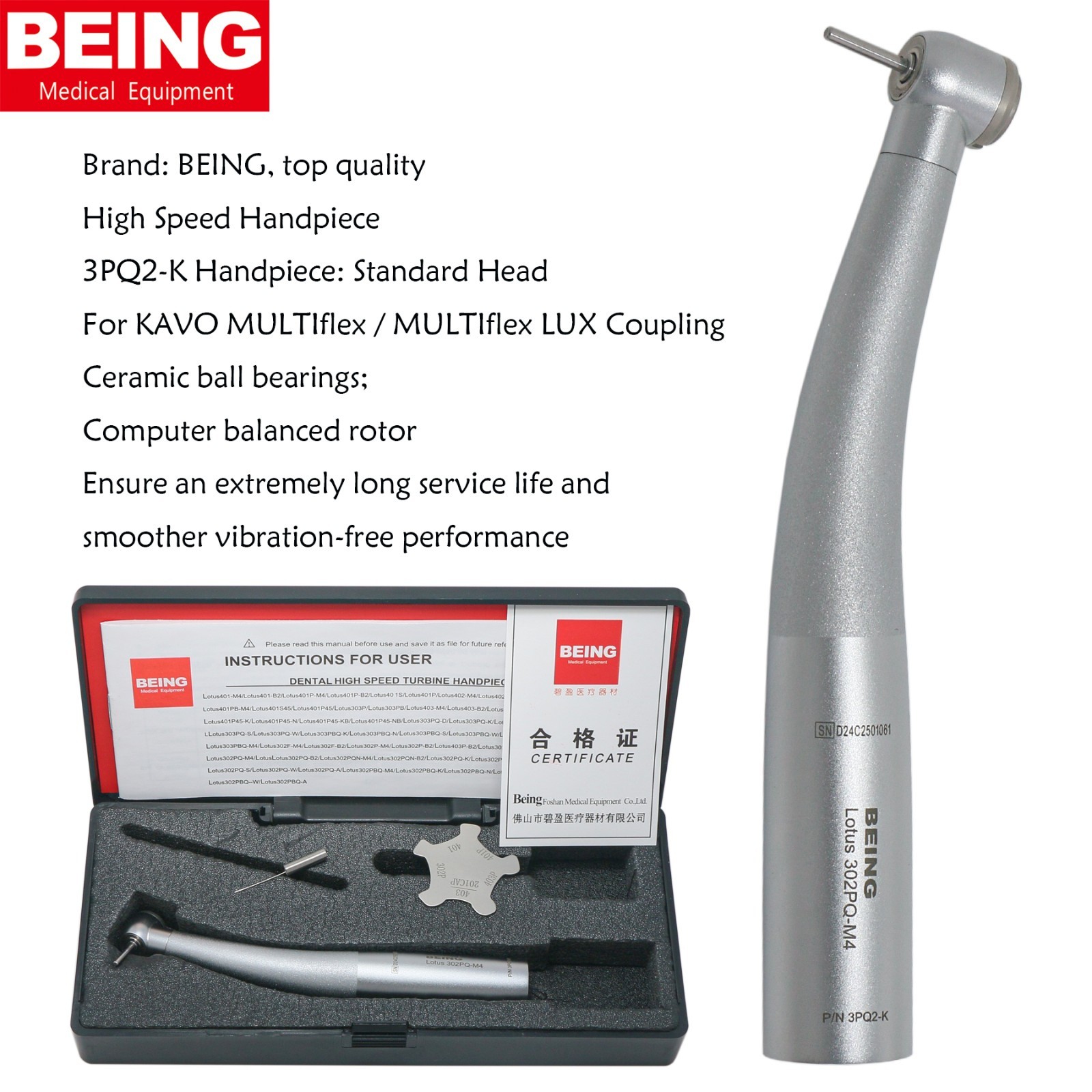 US BEING Dental High Speed Turbine Handpiece For KaVo MULTIflex Coupler 4 Hole