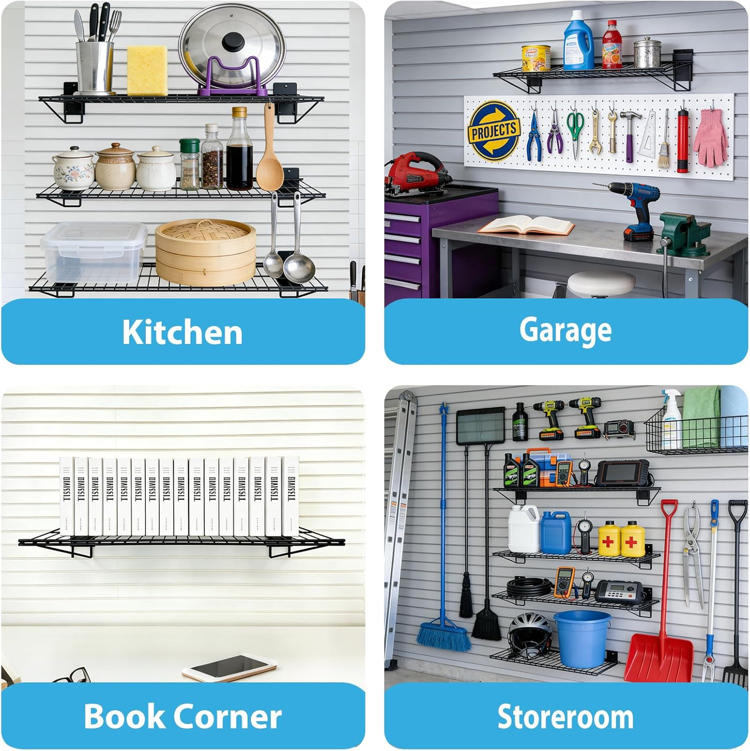 Heavy Duty 24″ Slat Wall Wire Shelves – 4 Pack Garage Storage Solution