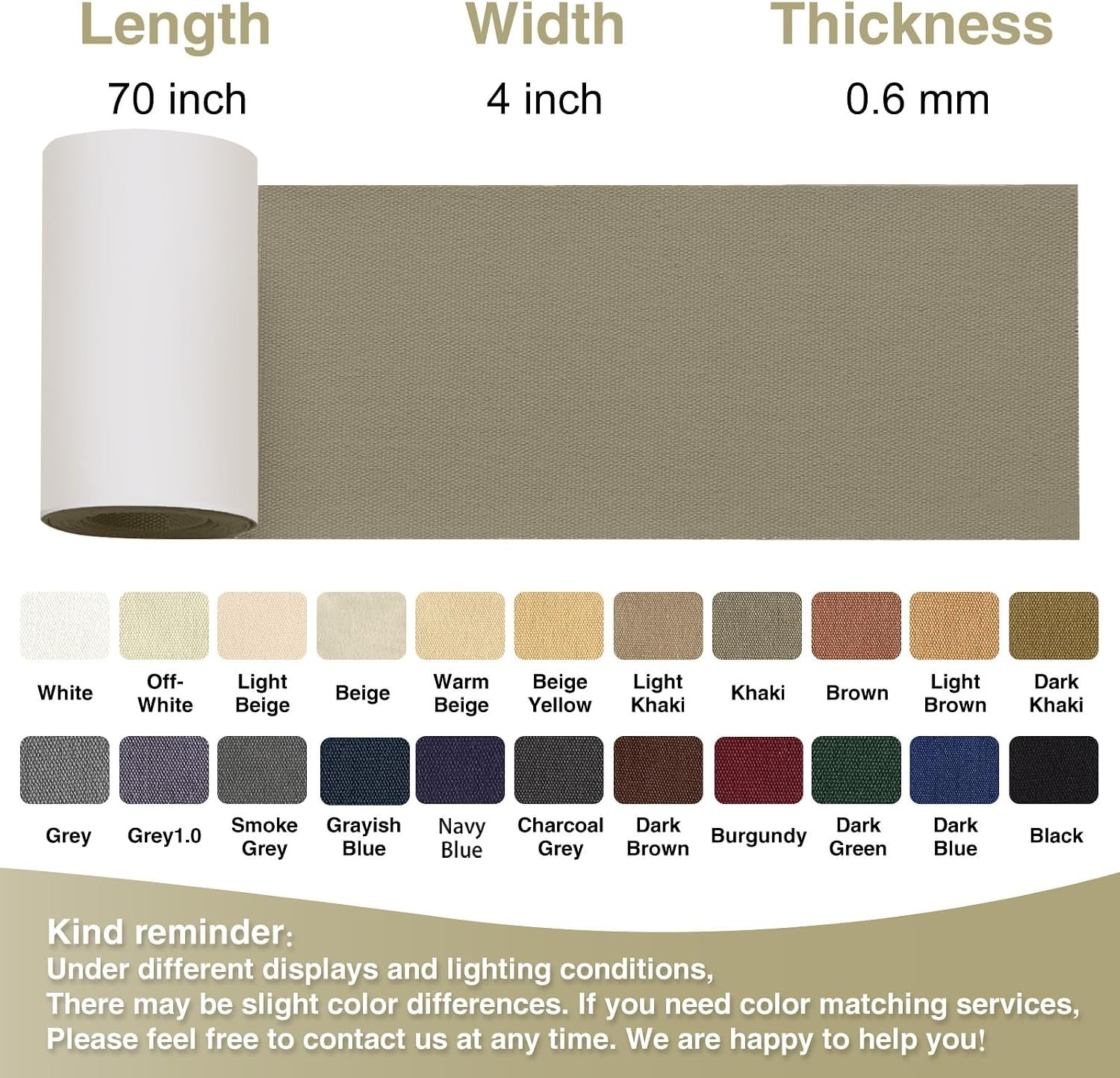 Durable 4×70 Inch Waterproof Canvas Repair Patch for Tents & Sofas – Khaki