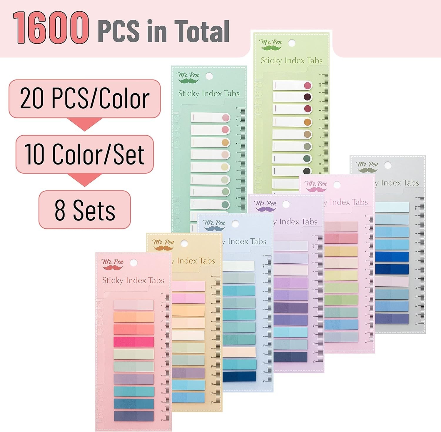 Colorful Sticky Tabs, 1600 Pcs, Transparent Page Markers, Annotating Book Tabs