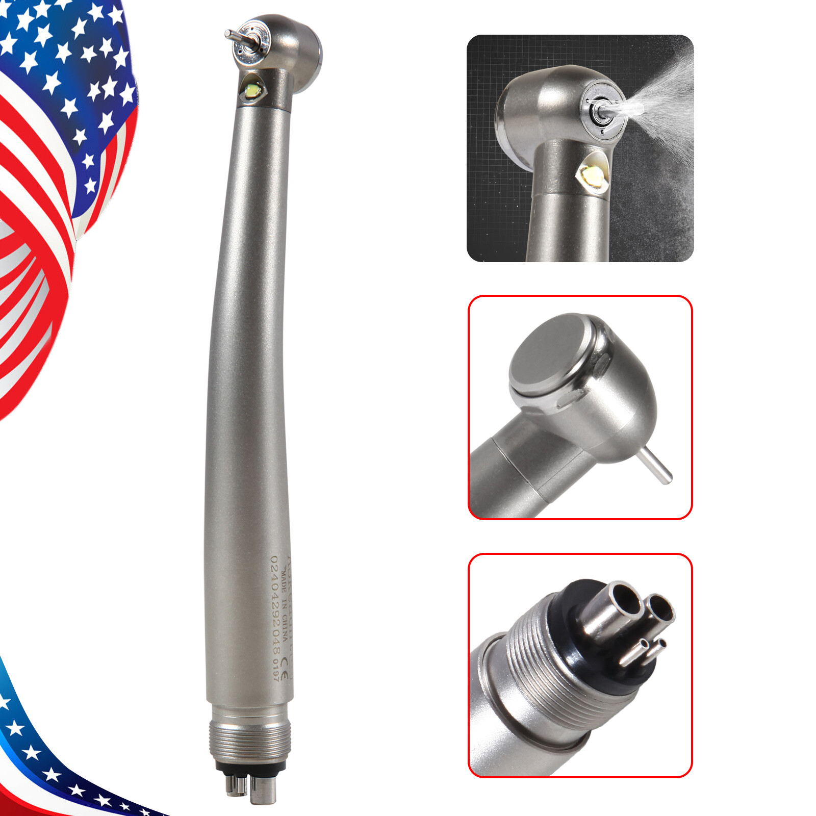 Dental LED/Non LED High Speed Handpiece 3 Water Spray Steel Bearing 2/4 Holes