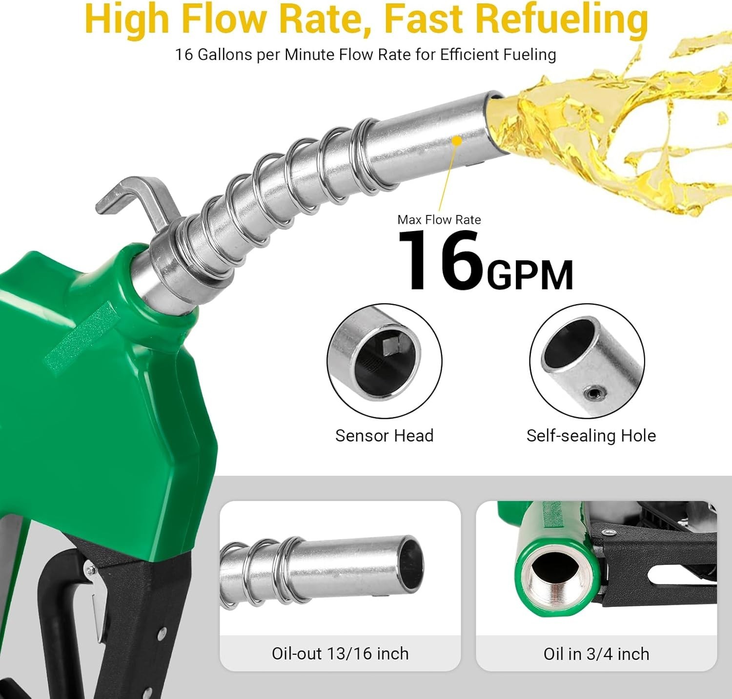 3/4 inch Automatic Fuel Nozzle Self-sealing Diesel Transfer Nozzle Auto Shut Off