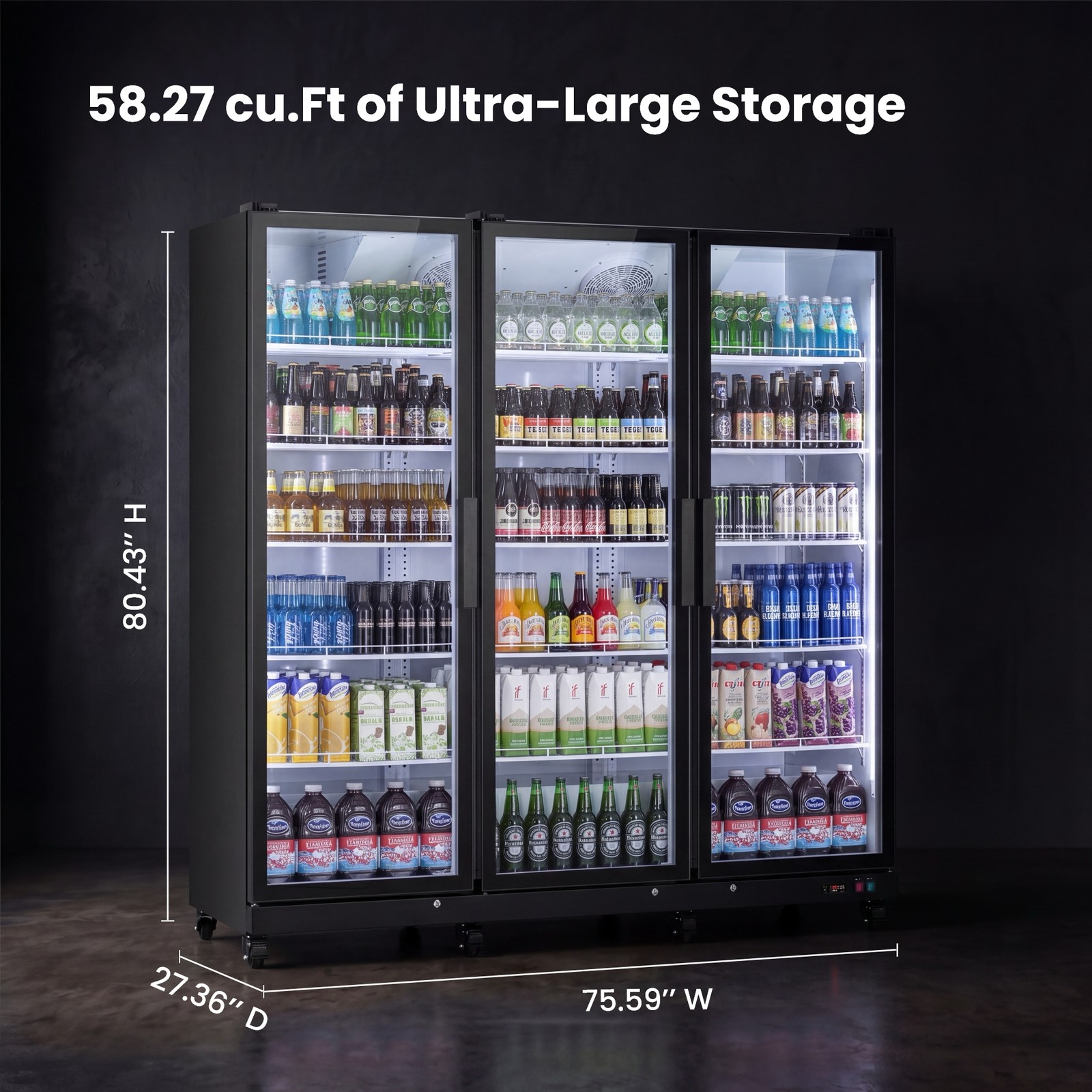 Yeego Commercial Merchandiser Refrigerator 58 Cu.ft Beverage Cooler 3 Glass Door