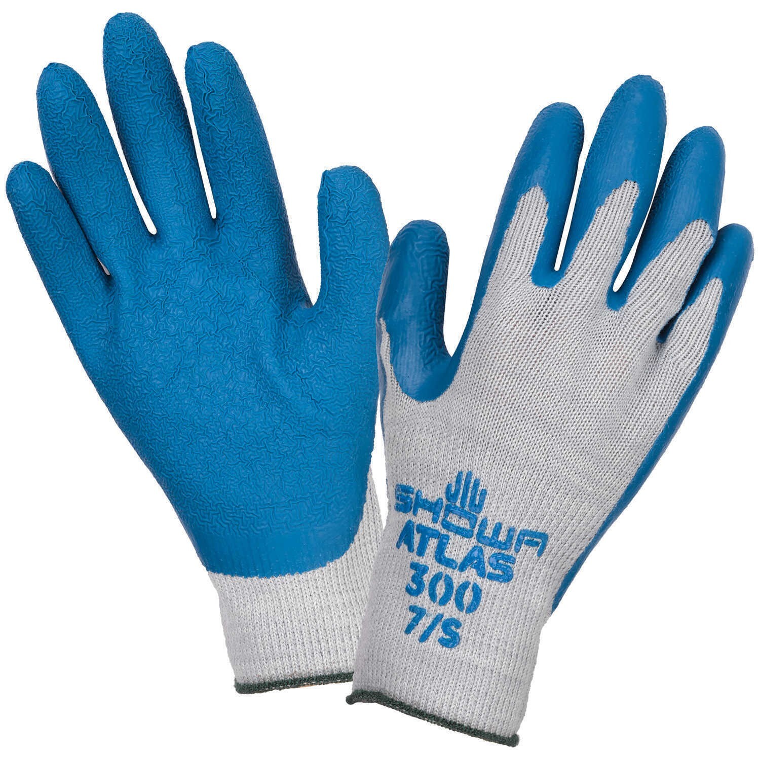 Showa Atlas 300 8/M Medium Work Gloves Blue/Gray Rubber Coated 1/12/72/144 Pairs