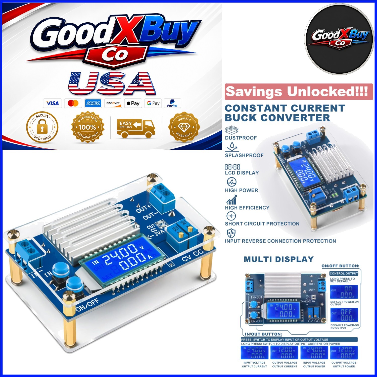 Adjustable DC Buck Converter 5.3-32V to 1.2-32V 12A LCD Display Power Supply