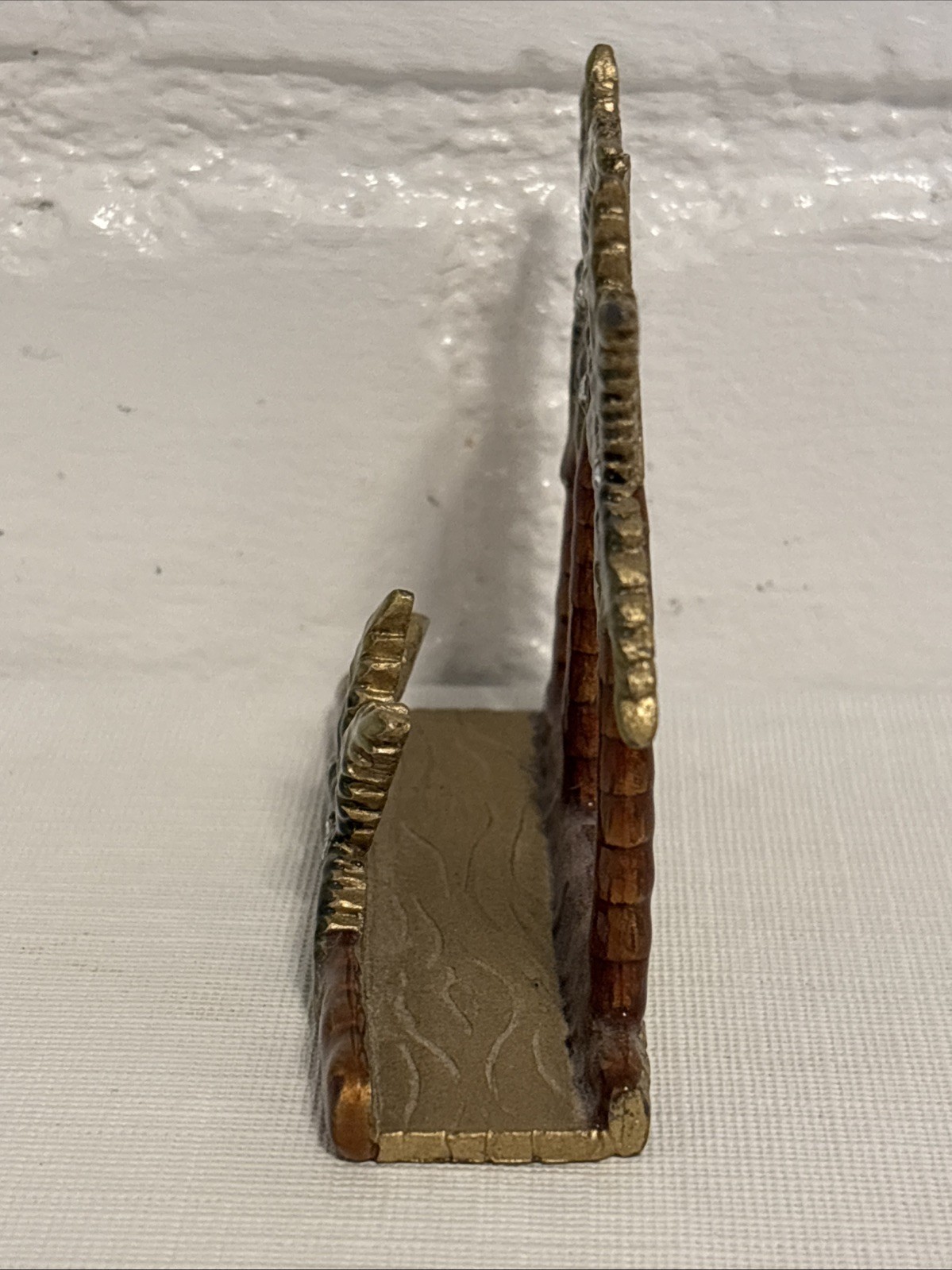 VTG Enamel Heavy Business Card Holder Desk Palm Trees Rhinestones Metal Art