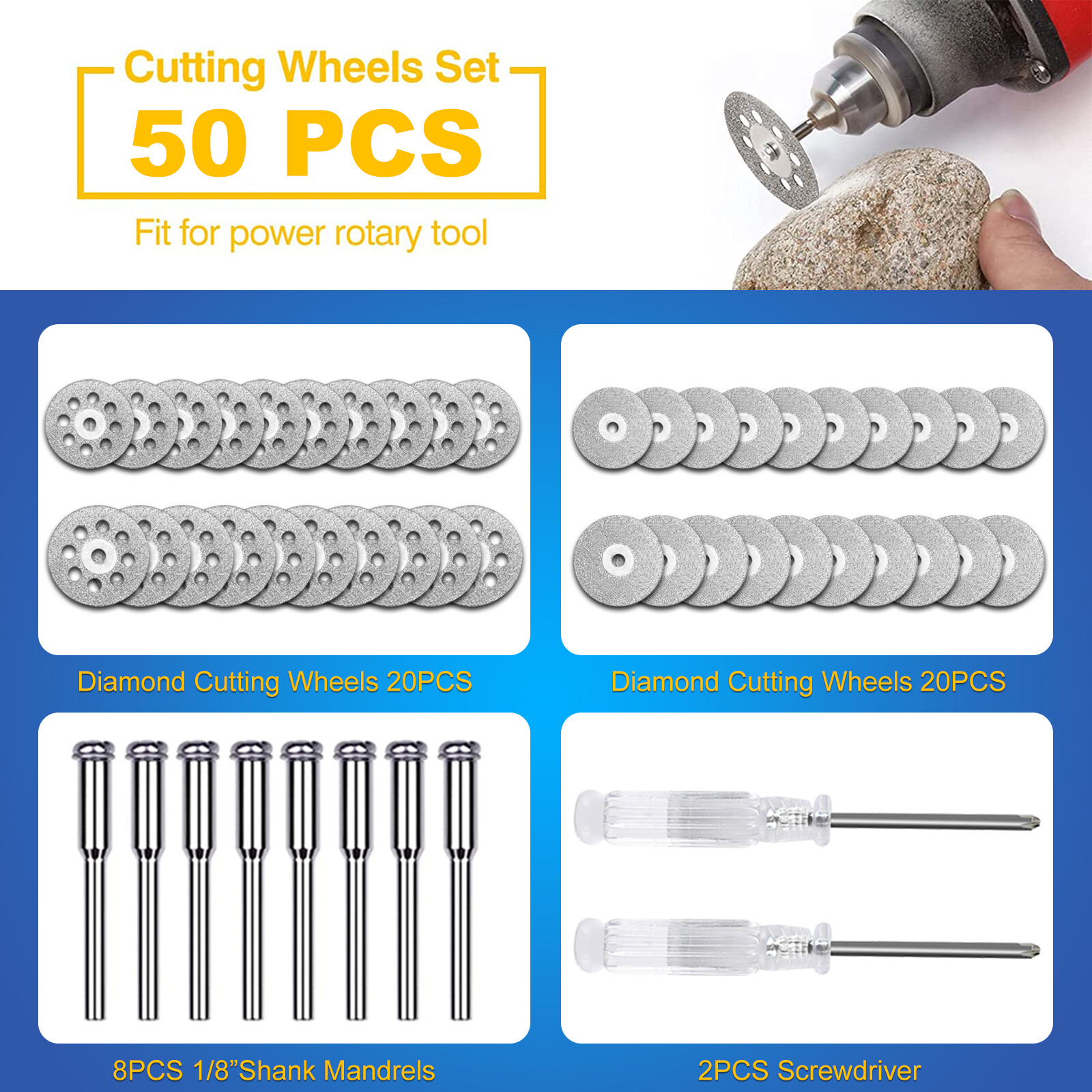 50Pcs Cutting Wheel Set Mini Drill for Dremel Rotary Tool Accessories w/ Mandrel