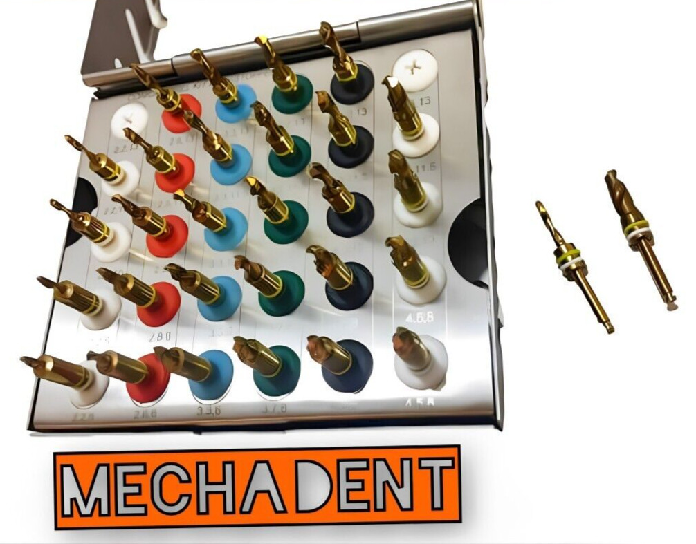 Dental Conical Implant Drills Surgical Kit with Stopper Gold Coated – 30 Pcs
