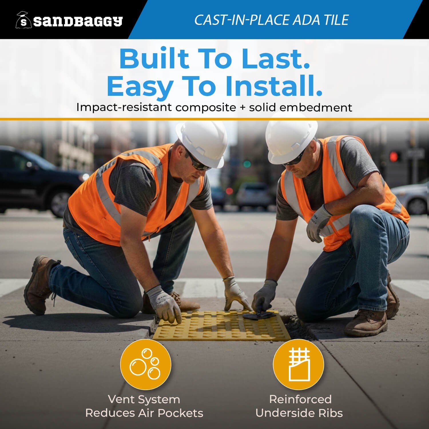 Cast-in-Place ADA Tile Set (24″ x 48″) – Truncated Domes – Sandbagggy