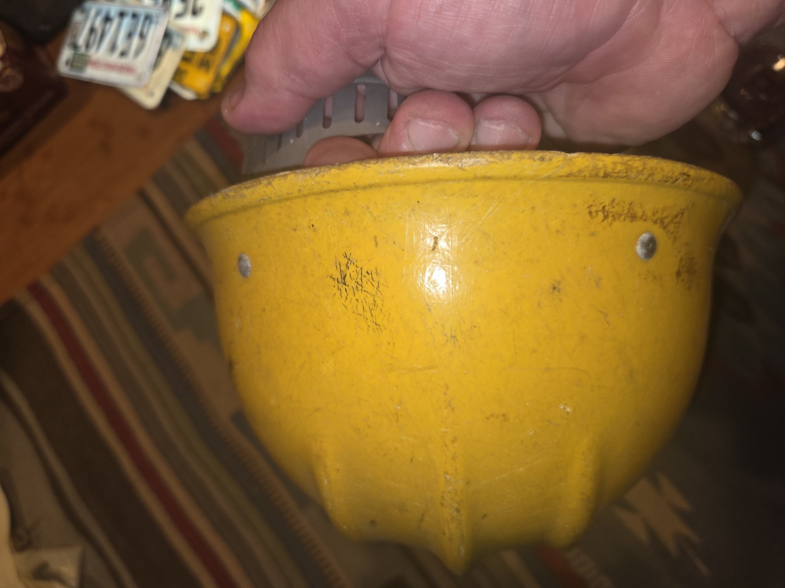 Vintage Original Yellow Bullard 502 Fiberglass Hard Boiled Hard Hat Iron Const.