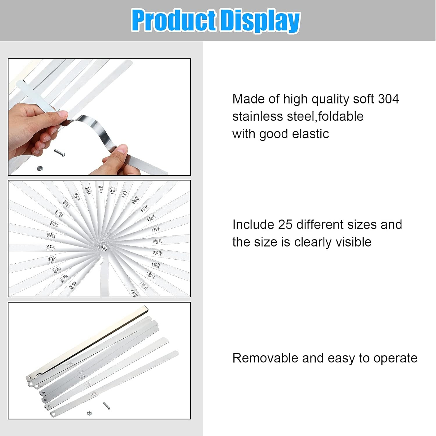 25 Blades Steel Feeler Gauge Tapered Feeler Gauge Set Stainless Steel Dual Marke