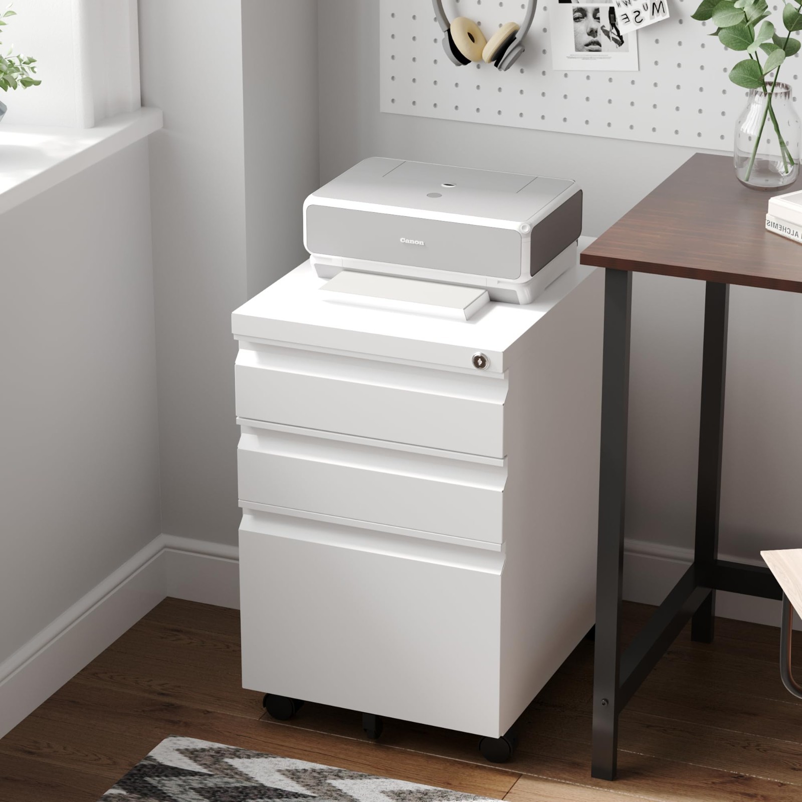 Metal Office Rollin Filing Cabinet Deep Drawers File Storage Cabinet on Wheels