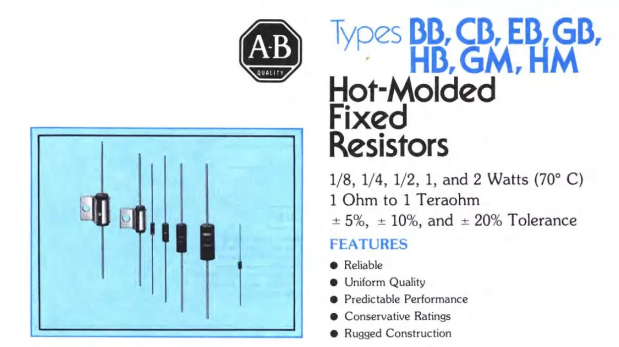 4pcs Allen-Bradley RCR07 1M 5% 1/4W (0.25W) Carbon Composition Resistor, RC07