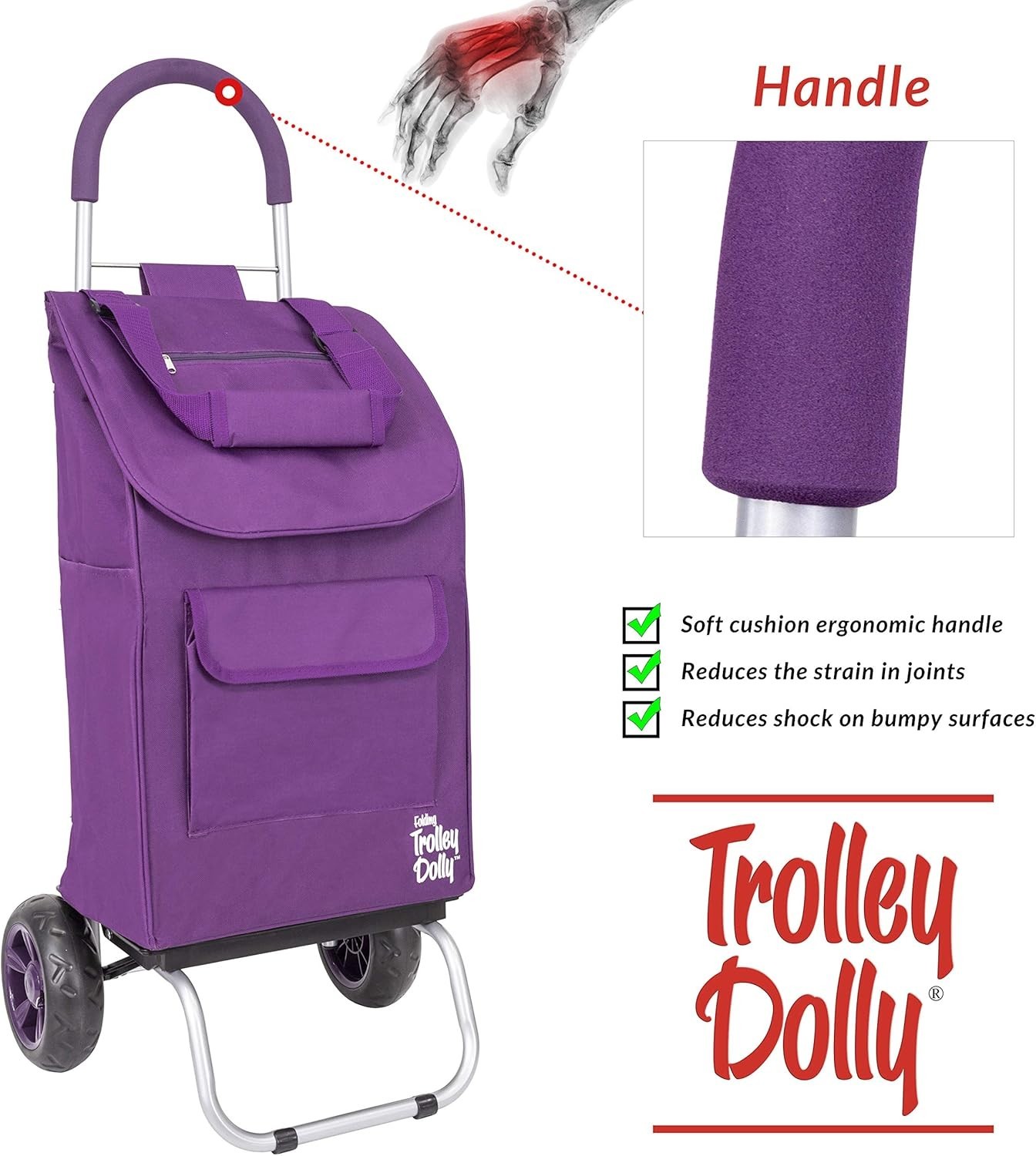 Purple Foldable Shopping Cart with Removable Bag and Wheels