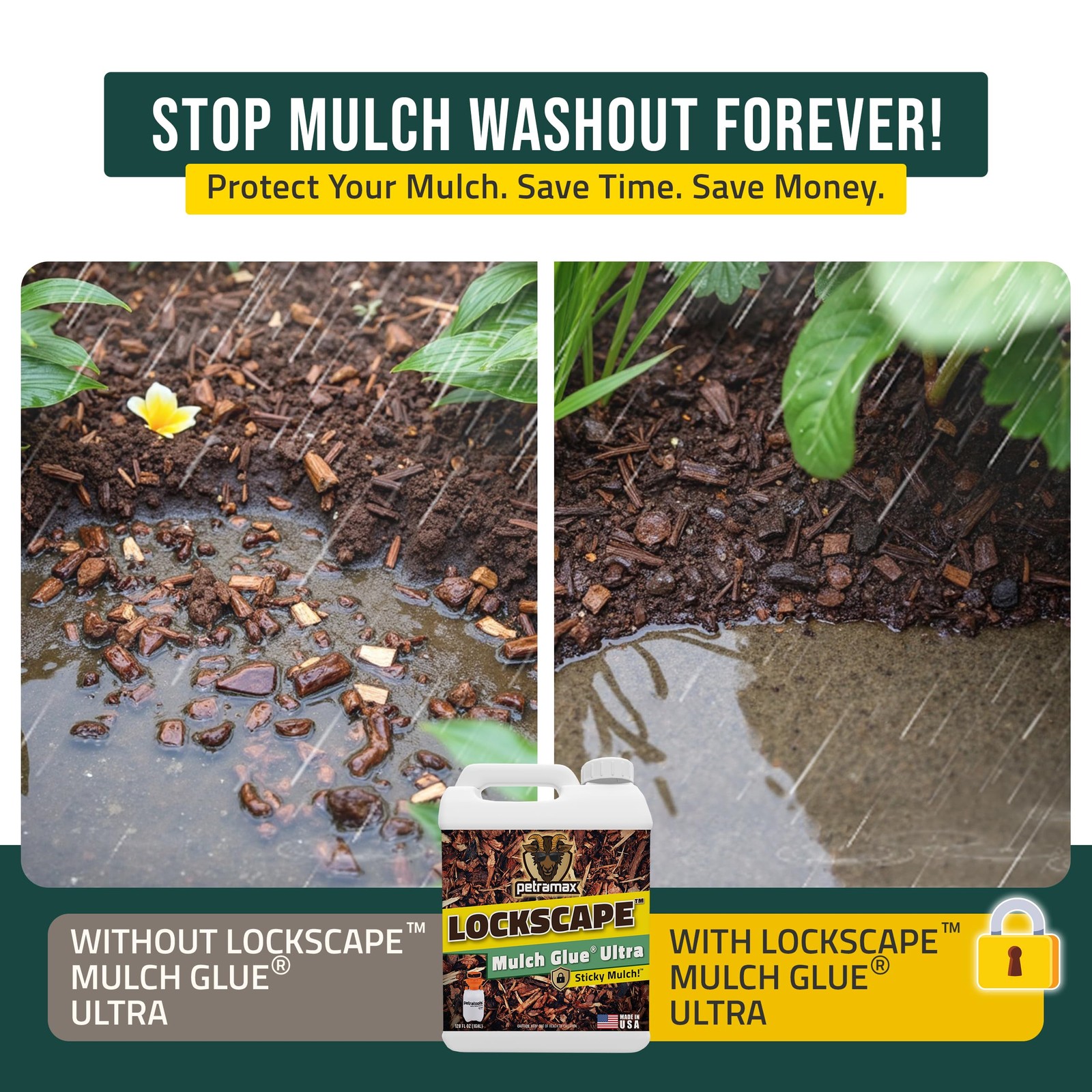 Lockscape Sticky Mulch Glue for Landscaping 1 Gallon – Lasts Up to 2 Years,