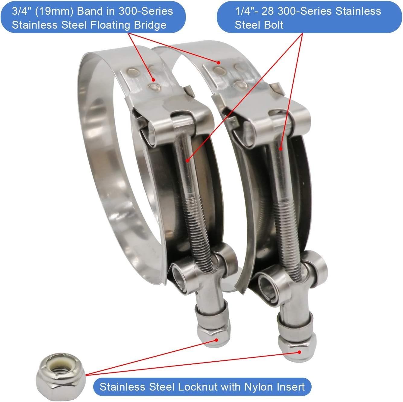 148mm – 155mm T-Bolt Hose OD Clamp – Working Range 5.81″ – 6.12″ for 6 inch H…