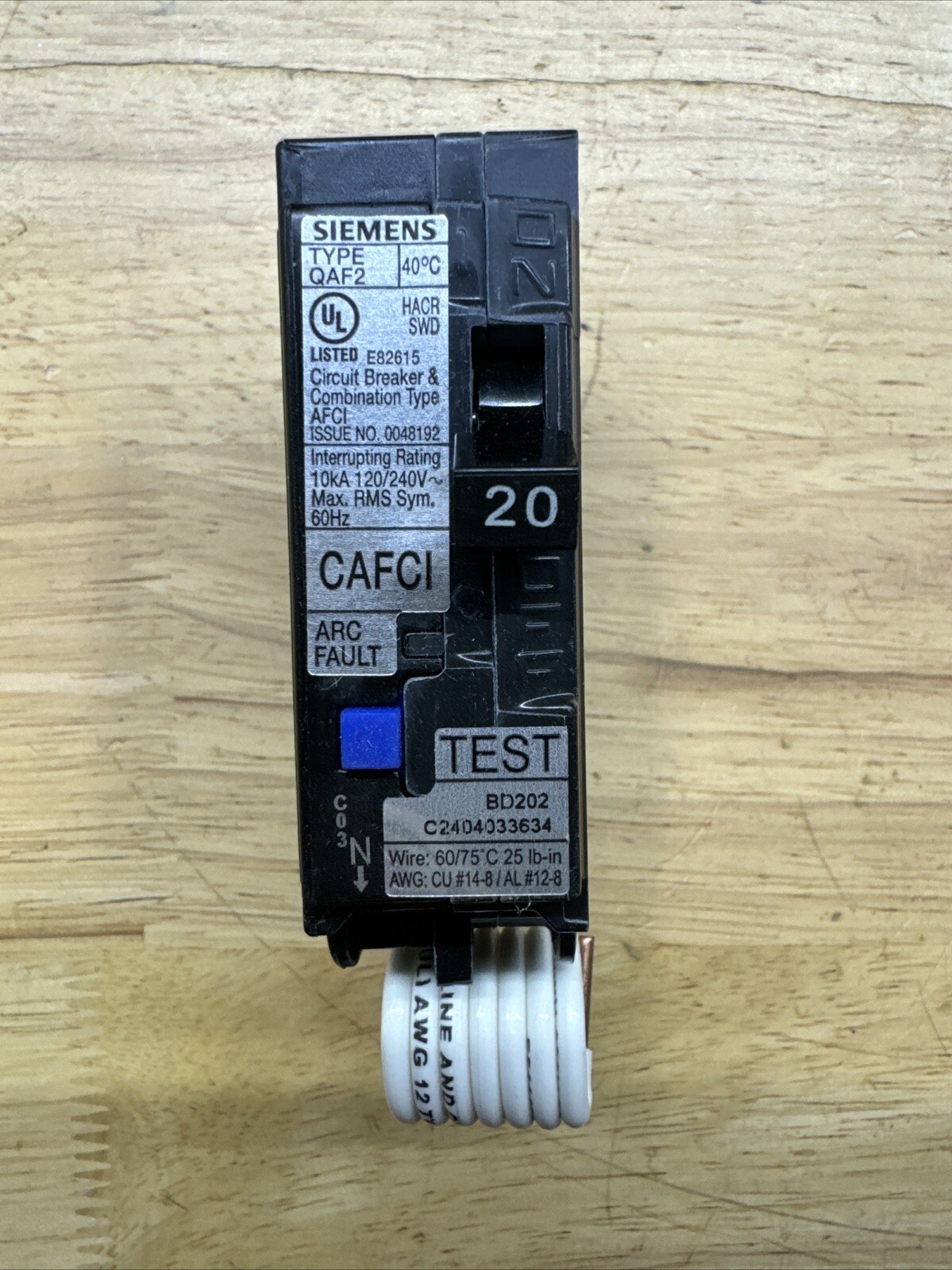 Siemens QA120AFC 1 Pole 20 AMP Arc Fault Combination Breaker AFCI New In Box