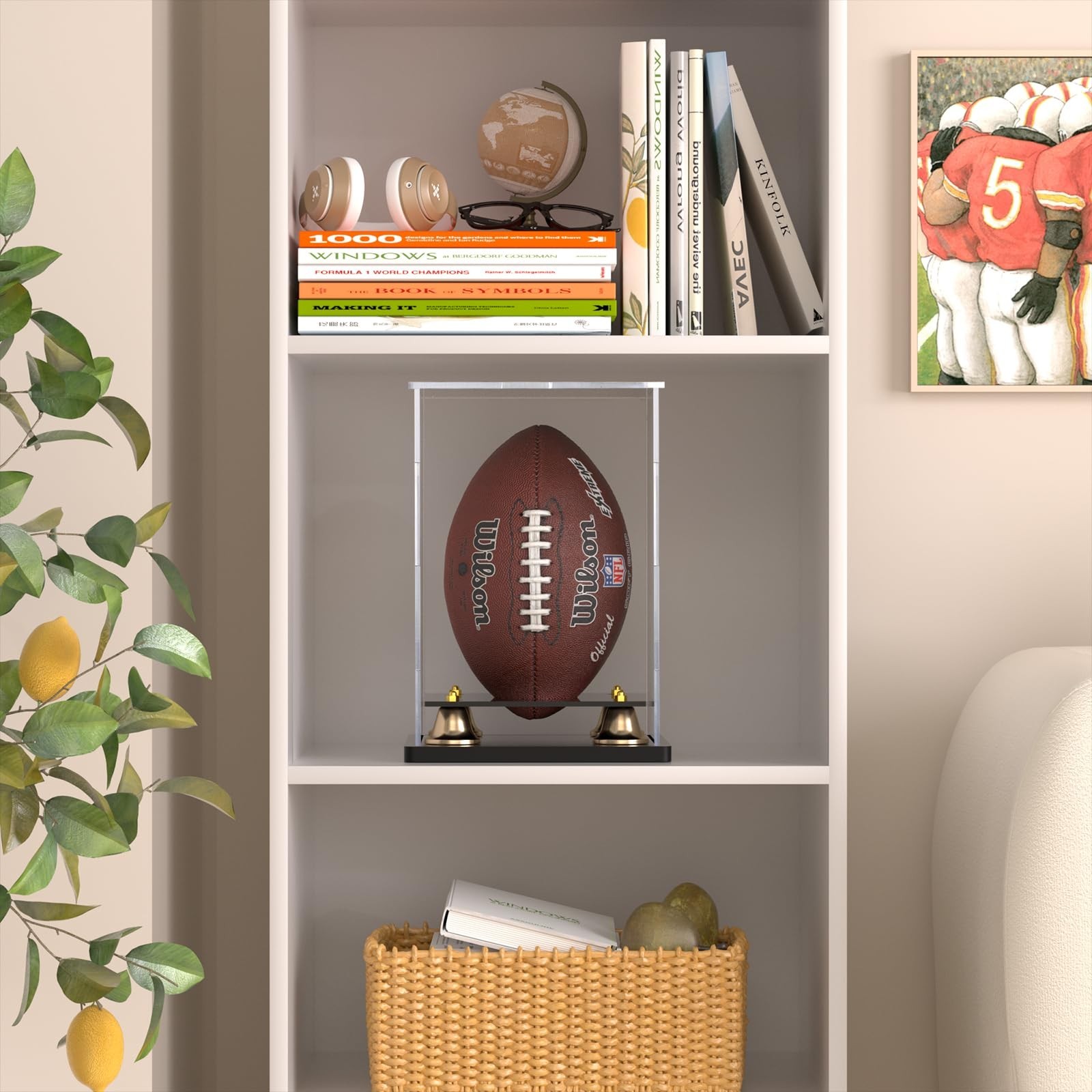 Football Display Case Full Size, Clear Acrylic Display Cases with Double Laye…