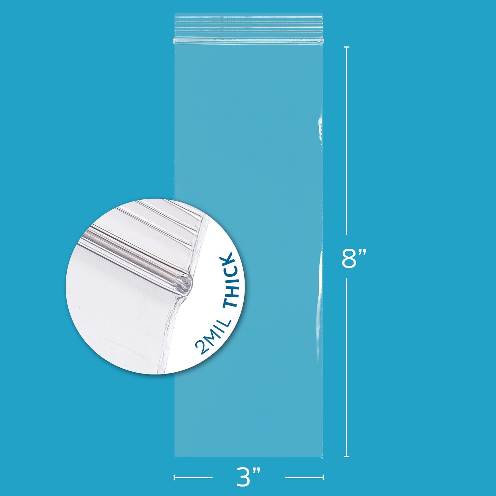 3″ x 8″ Long Zip Bags, 1000 Pack, Clear Plastic Reclosable Zip Baggies, 2 Mil…