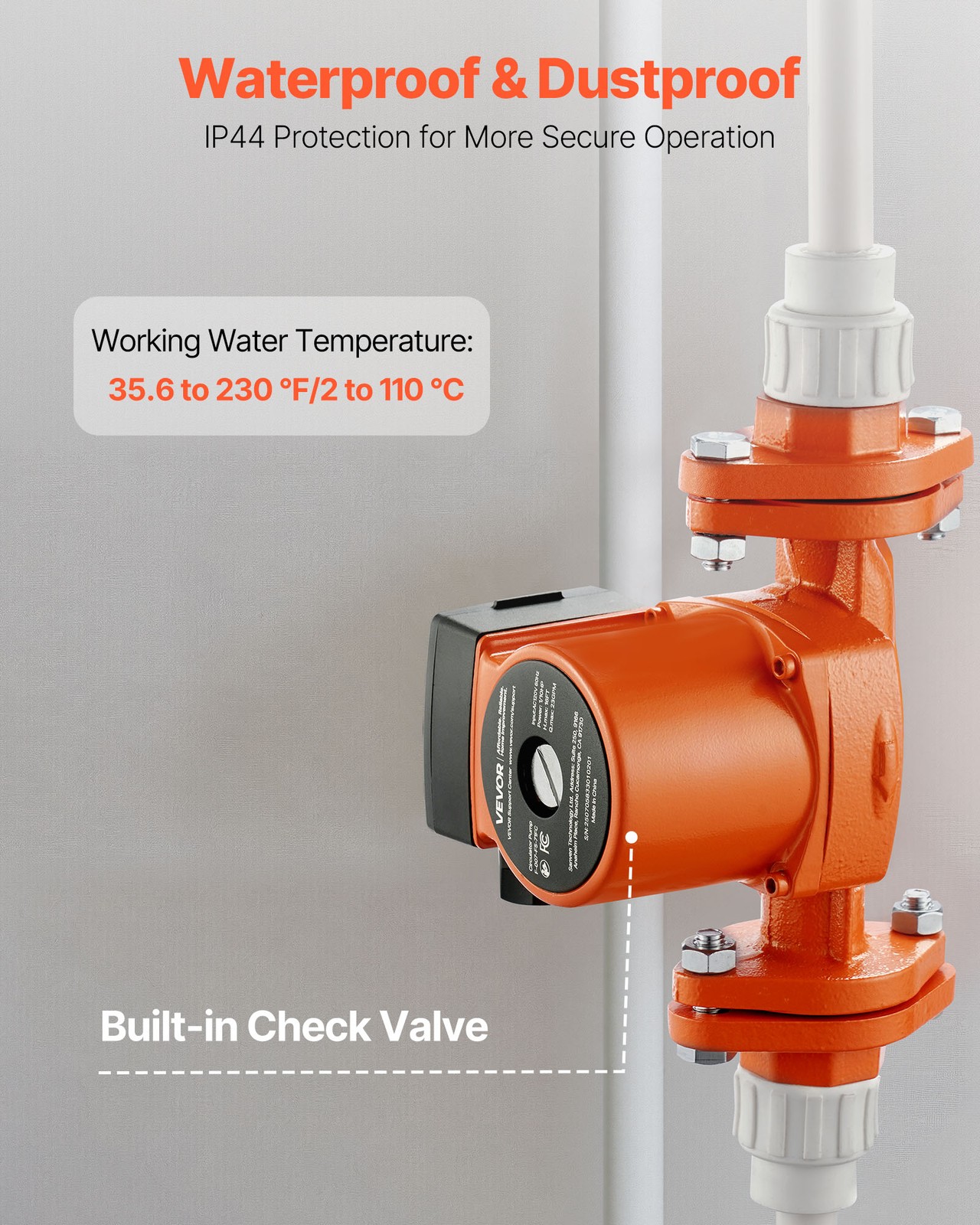 VEVOR F-007-F5-71FC Cast Iron Circulator Pump Hot Water Circulation 1/10HP 23GPM