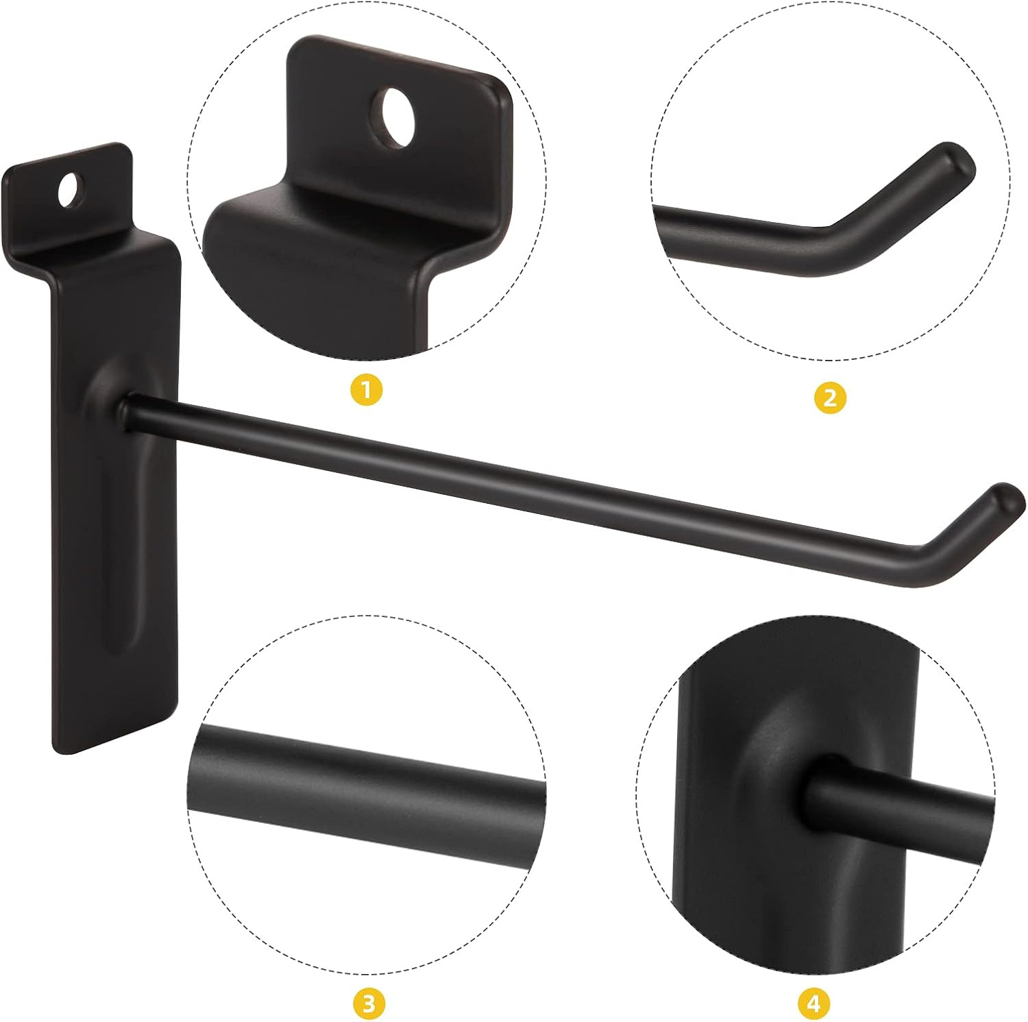 Polmart 4″ Heavy Duty Slatwall Panel Hooks, Black (24-Pack, 4-Inch)