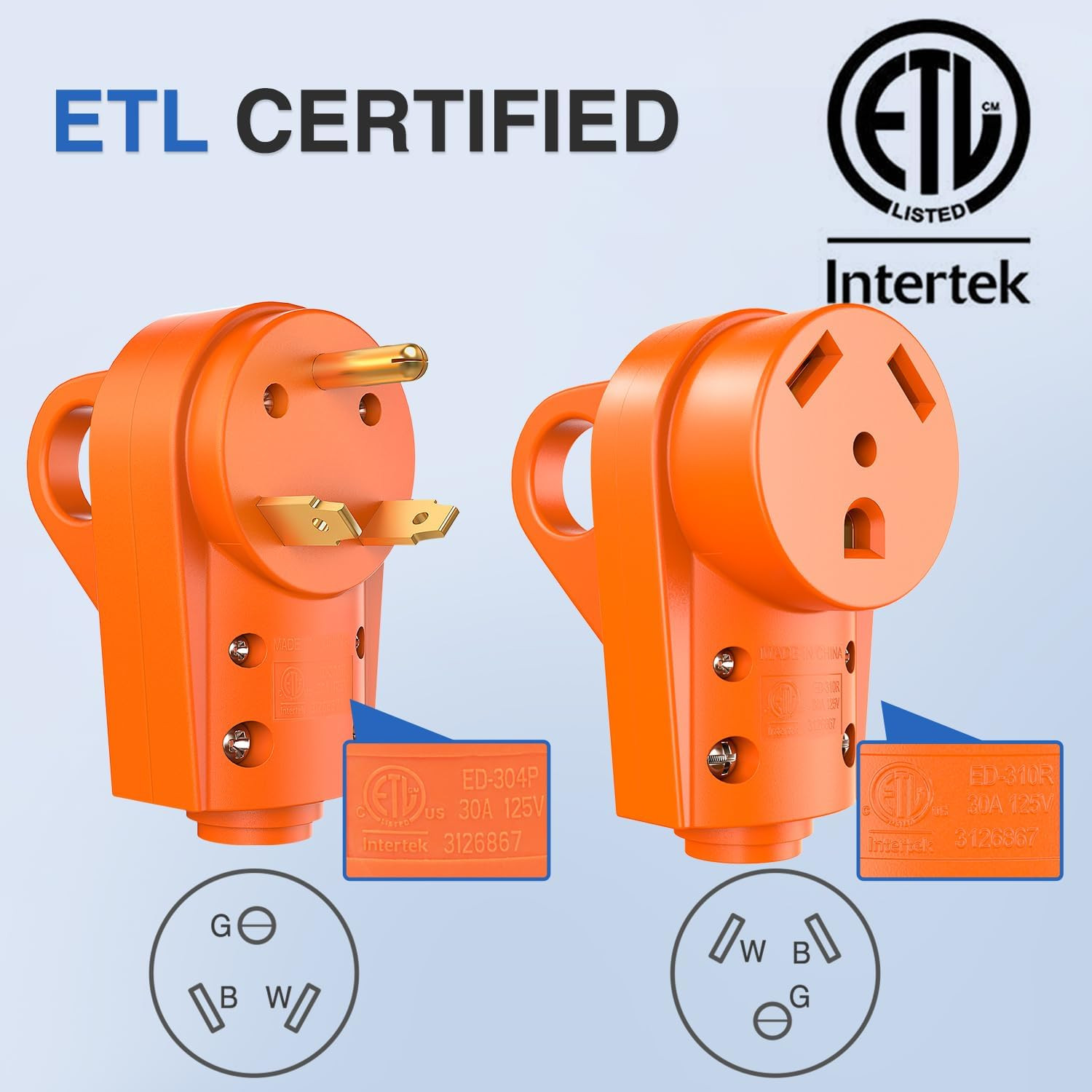 30 Amp RV Male and Female Plugset TT-30P Plug TT-30R Receptable 125 Volt Heavy D