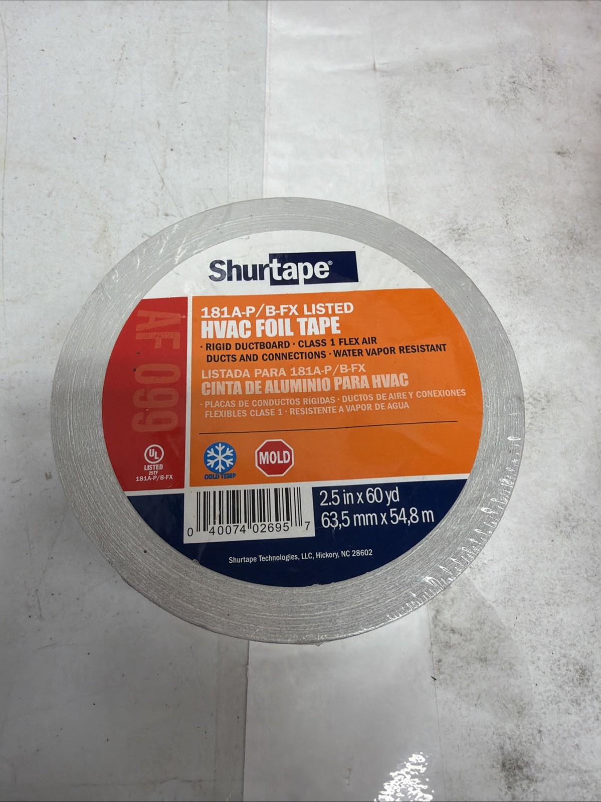 Shurtape AF 099 UL 181A-P/B-FX Listed/Printed Aluminum Foil Tape 2.5inx55m