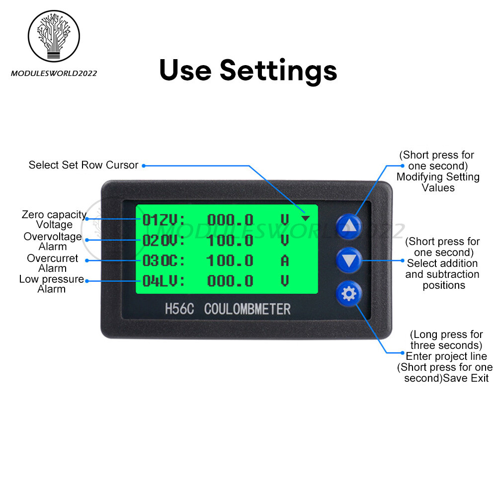 DC 9-100V 100A/400A Battery Level Monitor Hall Coulomb Meter Voltmeter Ammeter