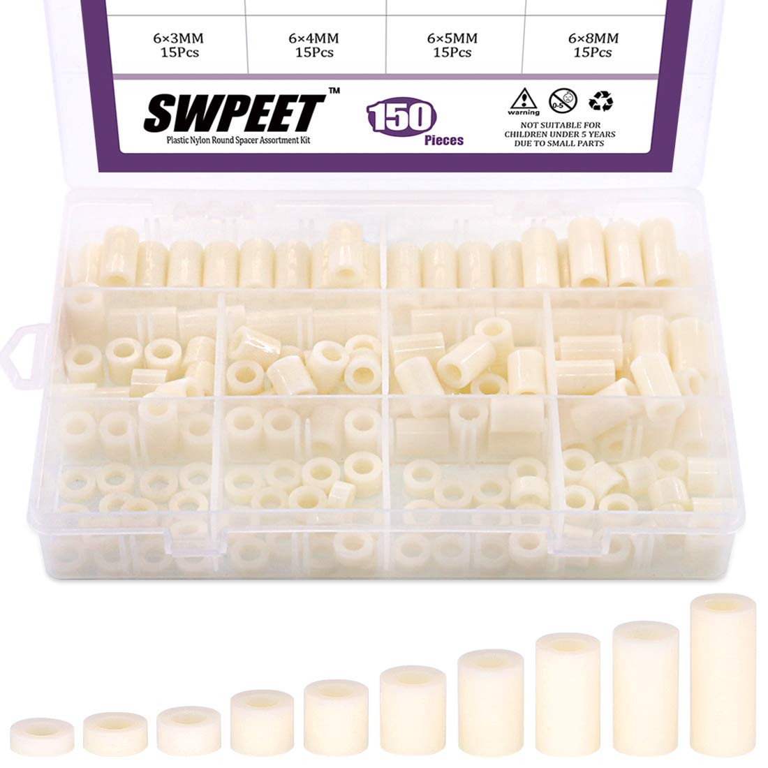 150Pcs Nylon Spacer Standoff Screw Nut Set – PA66 Plastic Assortment